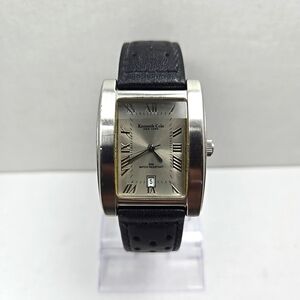 Mens Kenneth Cole Quartz Watch KC1084 Silver Barrel 50m Leather Date New Battery